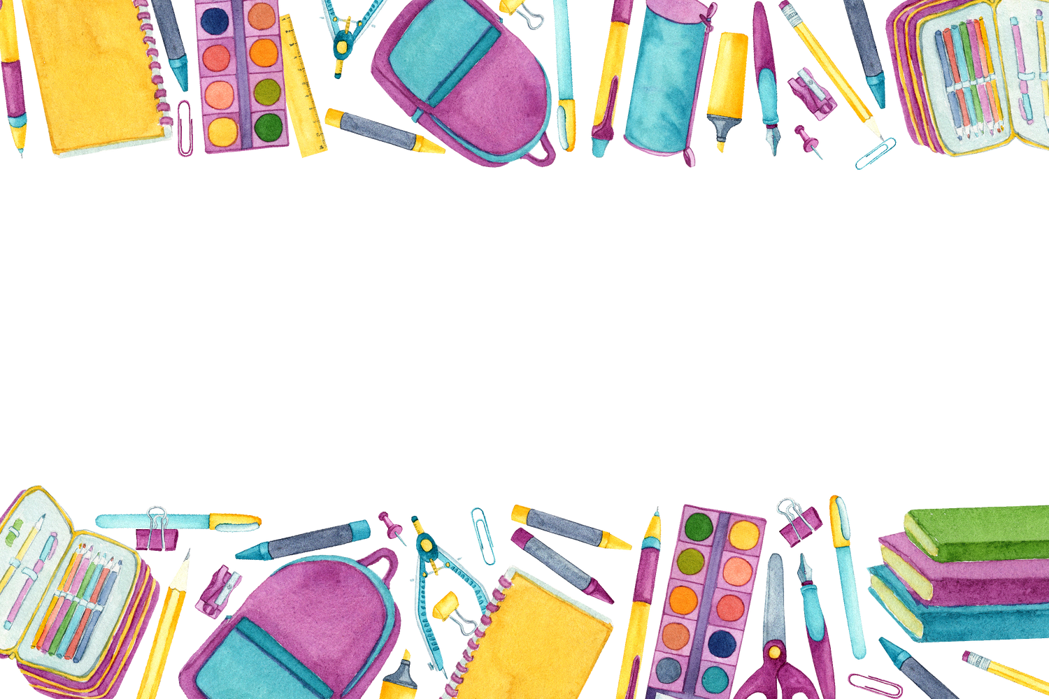 Watercolor frame school supplies